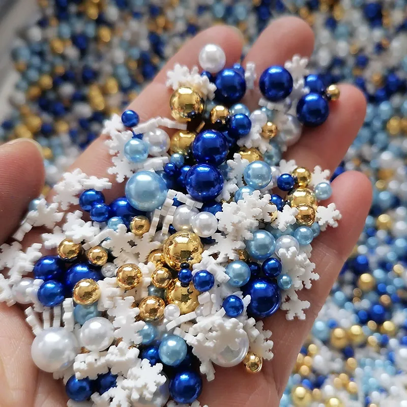 1kg DIY Craft Slime Sprinkles Acrylic Imitation Pearl Beads Christmas Snowflake Mix Polymer Clay Sprinkles Slices