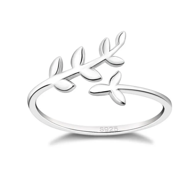 

Charming Silver color Olive Tree Branch Leaves Open Ring for Women Adjustable Wedding Rings Knuckle Finger Jewelry