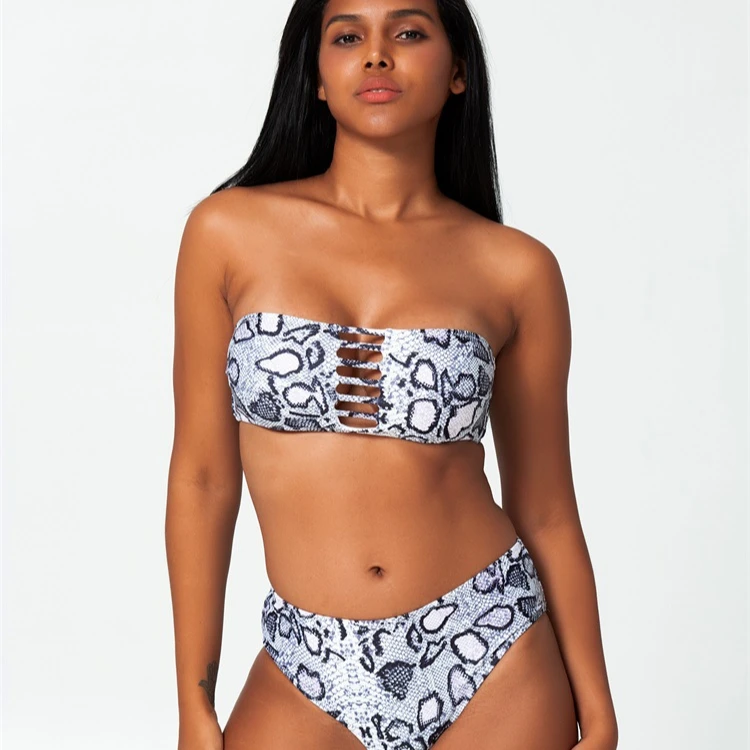 

2021 Hot Products Women's Bandeau Snake Skin Bikini Sexy Swimsuit Beach Split Swimsuit