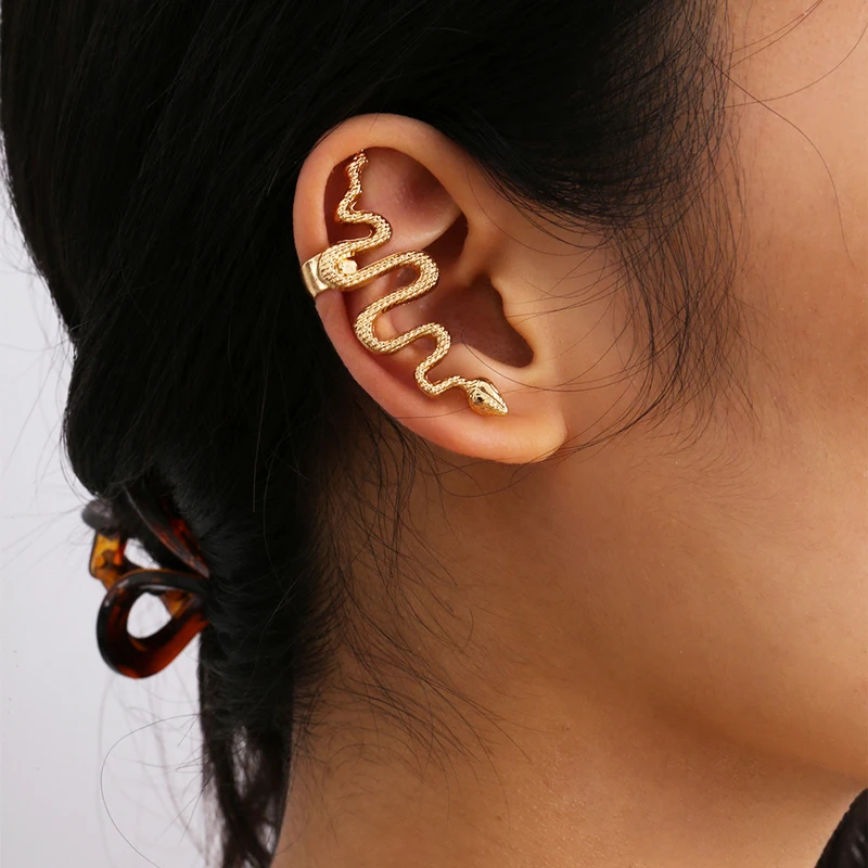 

Earrings Fashion Jewelry 2021 18K Gold Plated Snake Earring Ear Cuff Wholesale Halloween Anime Stud Earring for Women