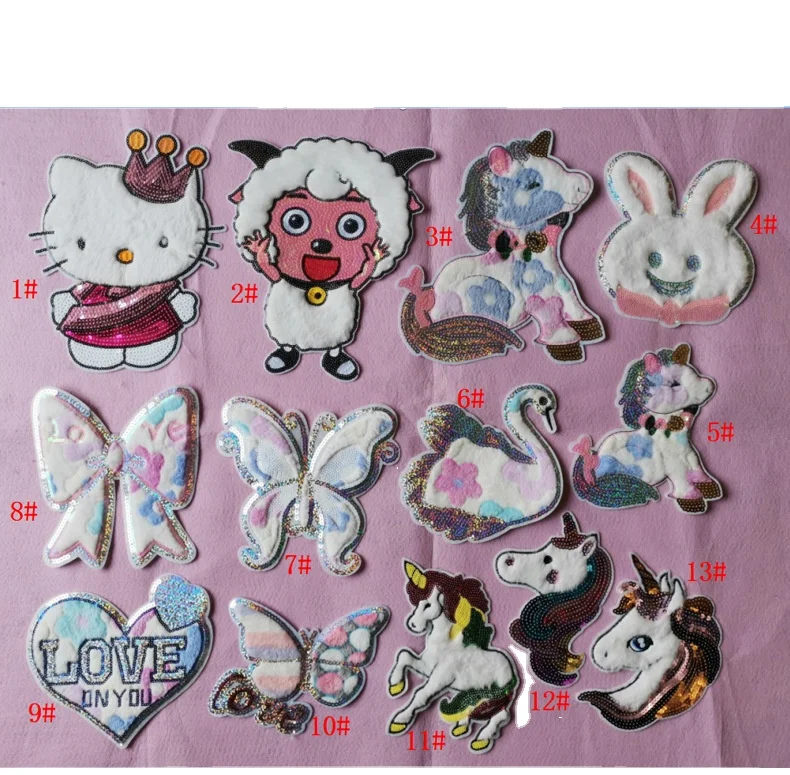 

Sheep Unicorn embroidered cloth with embroidered chapter Sequin embroidered clothing patch DIY customized logo embroidery