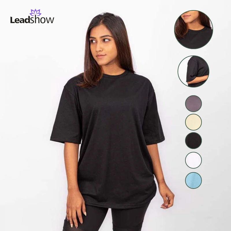 

Loose casual ladies blank top sweatshirt knitted tee girl workout clothing quality thick heavy 100% cotton oversize tshirt women