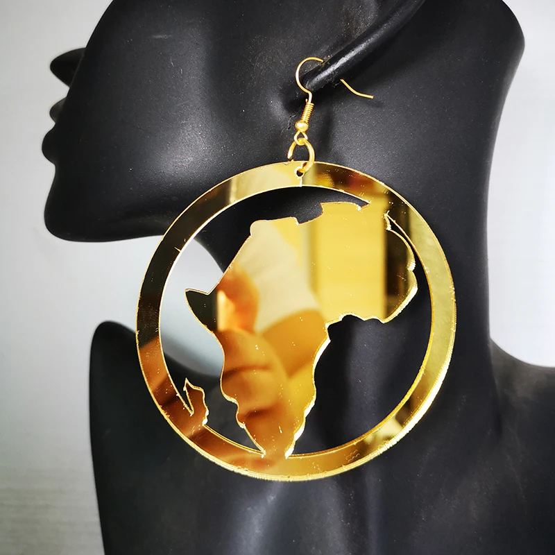 

Gold Mirror Acrylic Africa Map Earrings