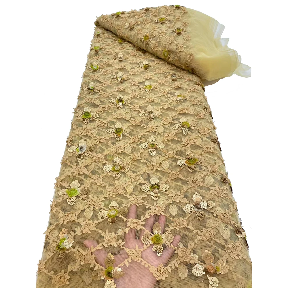 

Sinya Nice Sequins Net Lace Fabrics High Quality Embroidery French Sequins Lace Fabrics For Bridal Dress