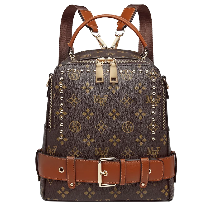 

MKF Brand Luxury PVC Other Backpack Customized 2021 Fashion College Bags Trend Rivet Ladies Casual Backpack Shopping Bag, Coffee khaki brown