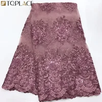 

African luxury lace fabric embroidery Nigeria luxury french lace with sequins and beads for wedding dress