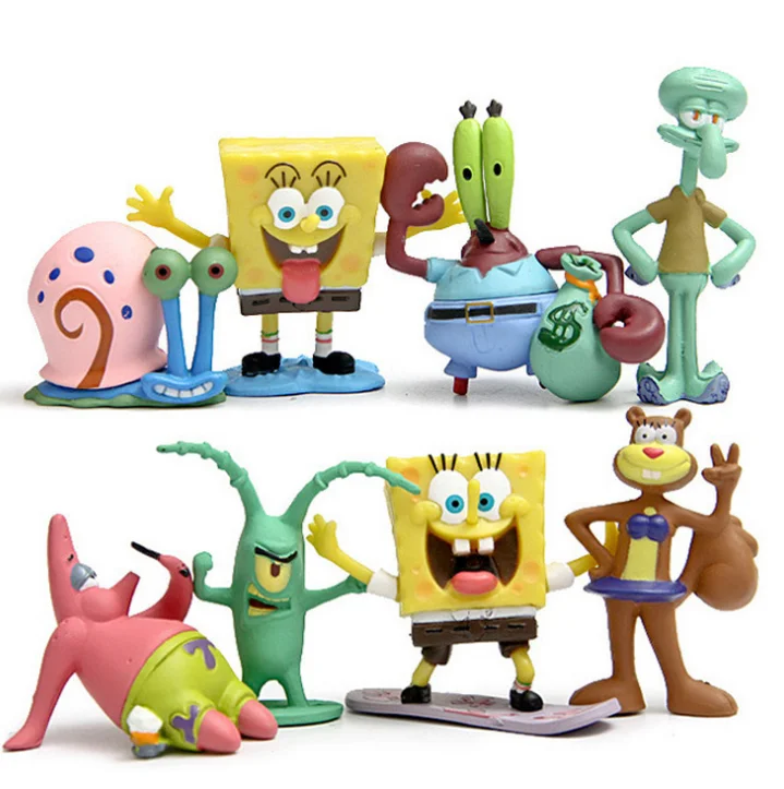 

Free Shipping 8pcs/set SpongeBob Action Figure model dolls Toys Patrick Star figurine Squidward Tentacles, Colorful