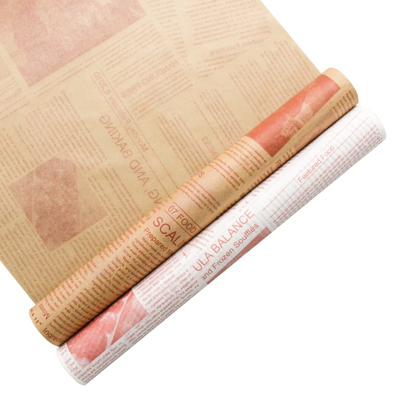 

White/Unbleached Parchment Paper Roll with Newspaper Printing 30cm*8m for Basket Liner Deli Wrap Patty Separating Food Cooking