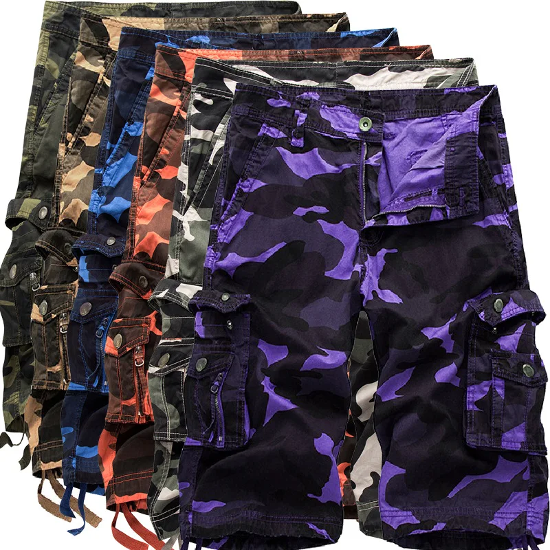 

29-40 Go with camo loose oversize cargo shorts with multiple pockets and medium length pants