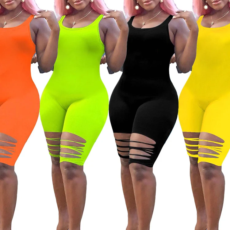 

Summer jumpsuit cut out solid color short rompers womens, Yellow/black/green/orange
