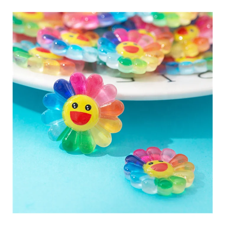 

Amazon Hot Sell Nail charms Rainbow Sun Flowers Nail Art Cabochon Slime Charms Sunflower Resin Cabochons