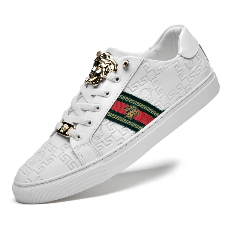 

2021 Fashion Trend Low cut Genuine Leather Walking Style Shoes Designer Luxury Men's Casual Shoes for men, White,black