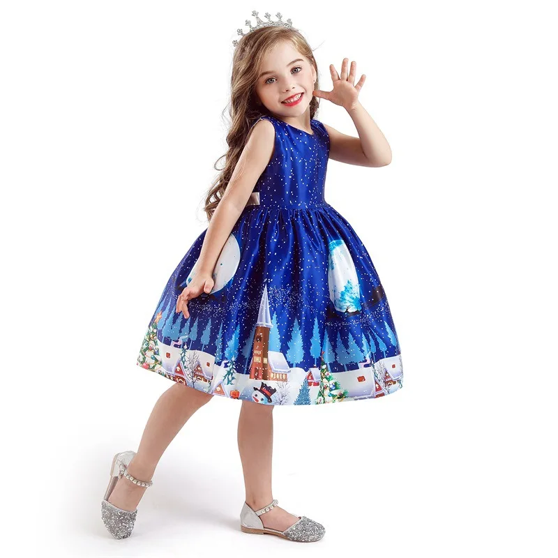 

Girls Christmas Dress Children Santa Claus Christmas Snowflake Cartoon Printed Princess Dress New Year Party Girls Clothes