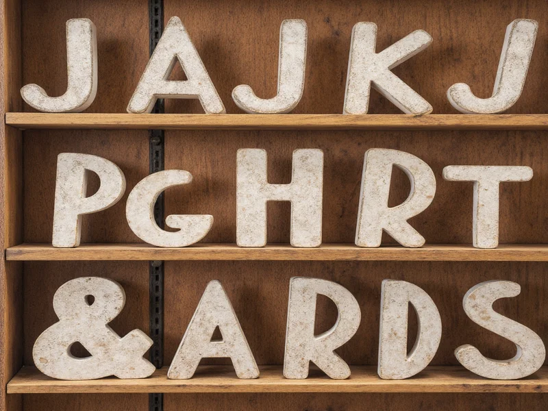 Finished wooden craft letters displayed on rustic shelf