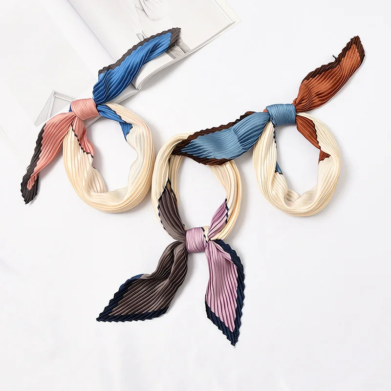 

Custom Printing Girls Pleated Silk Scarves Satin Silk Crinkle Square Neck Scarf for Women Fashion Solid Color Plain 2021 70x70cm