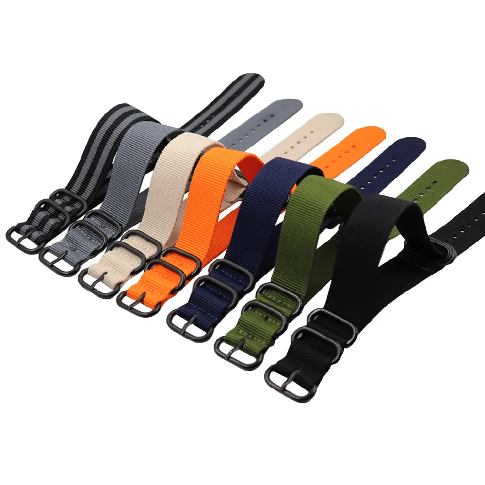 

280mm Thick Nylon Zulu Long Watch Straps with Black Buckles in Multiple Colors for Sale