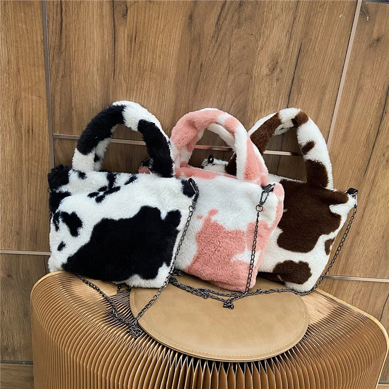

2021 Autumn and winter portable cow plush purse and handbags crossbody handbags for women hand bags 2021, 5 colors
