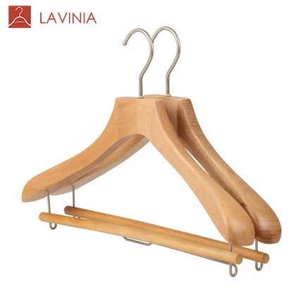 

High quality beech wood men's suit non-slip double layer hanger with gold handle