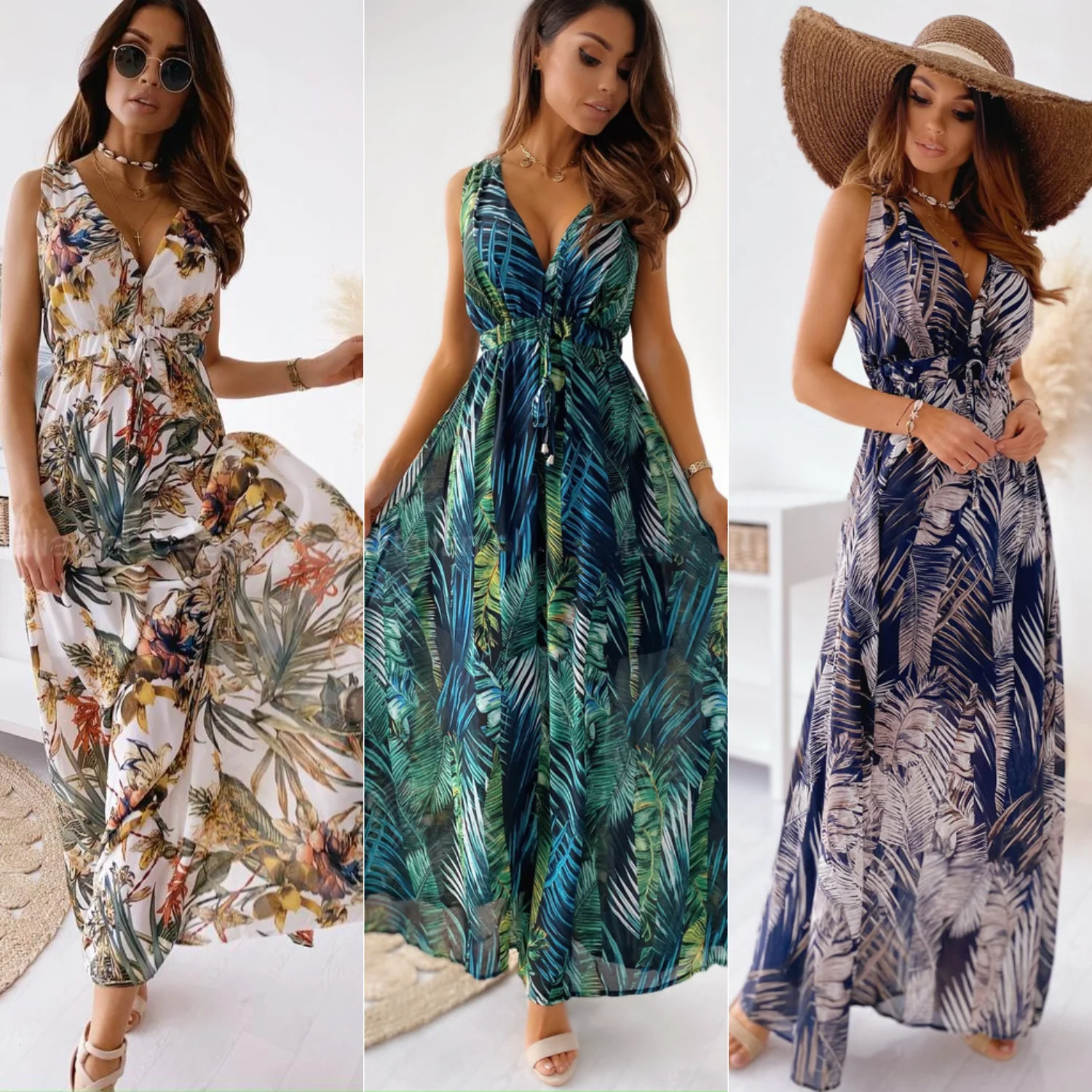 

S-63 Trending clothing Ladies Beach Backless Tie Back Flowy Summer Dress 2021 New Look Sleeveless Print Maxi Dresses Women
