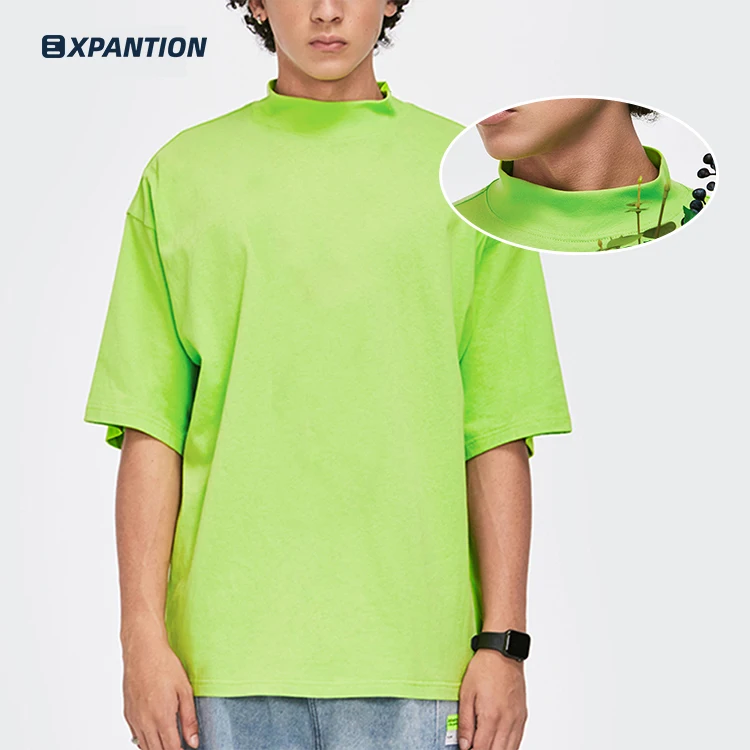 

EXP OEM custom printing solid color plain short sleeve wholesale mock neck t shirt for man, 5 colors