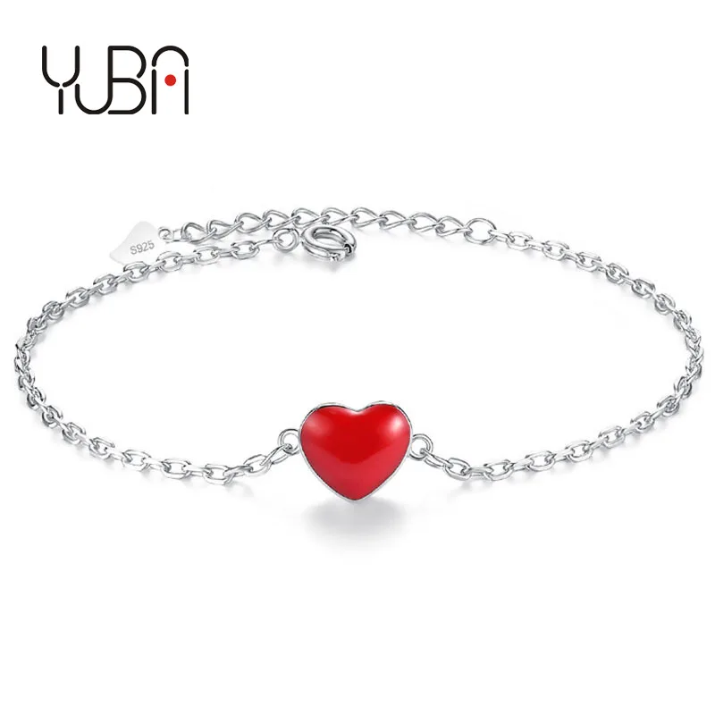 

double side red heart Bracelet Heart Charm silver plated chain jewelry for ladies, As show