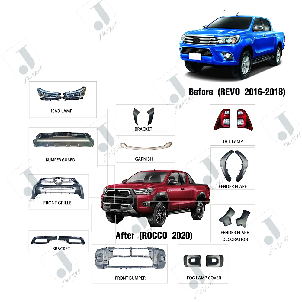 New design car facelift led tail light body kits for old toyota hilux revo to new rocco 2020