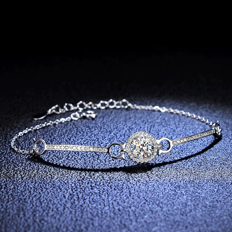 

Silver 925 Original Diamond Test Past Brilliant Cut 1 Carat D Color Round D Color Moissanite Hoop Bracelet White Gemstone Chain