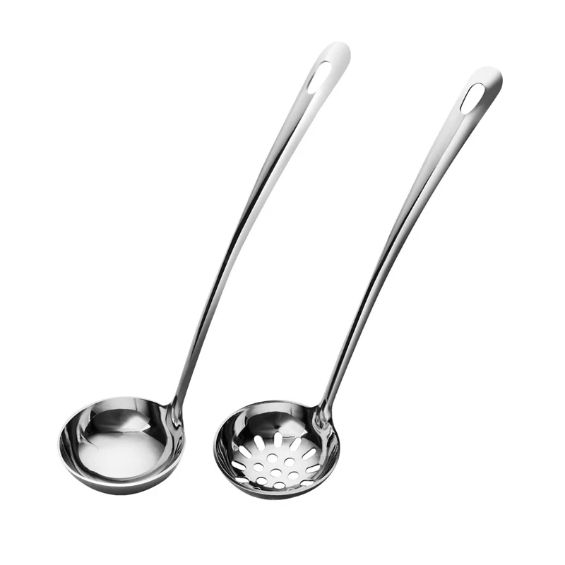 

QZQ Brand Hot Pot Soup Ladle and Skimmer Spoon Cooking Kitchen Utensil Set Model#K062, Silver