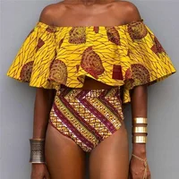 

African Print Swimsuits 2019 Sexy Swimwear Women Swimming Off Shoulder Yellow Bathing Suit Push Up Ruffle Biquini