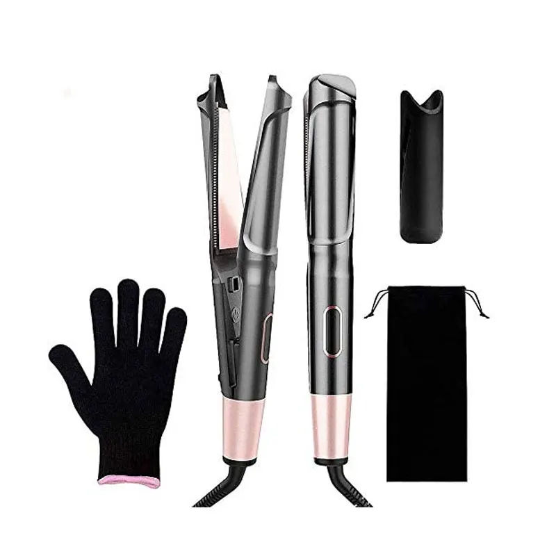 

Instant Heating Hair Straightener and Curler 2 in 1 Portable Curling Wand Ceramic Curved Curling Iron