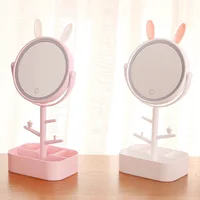 

Cute Animal Ears Desktop LED Light Cosmetic Mirror With Storage Case
