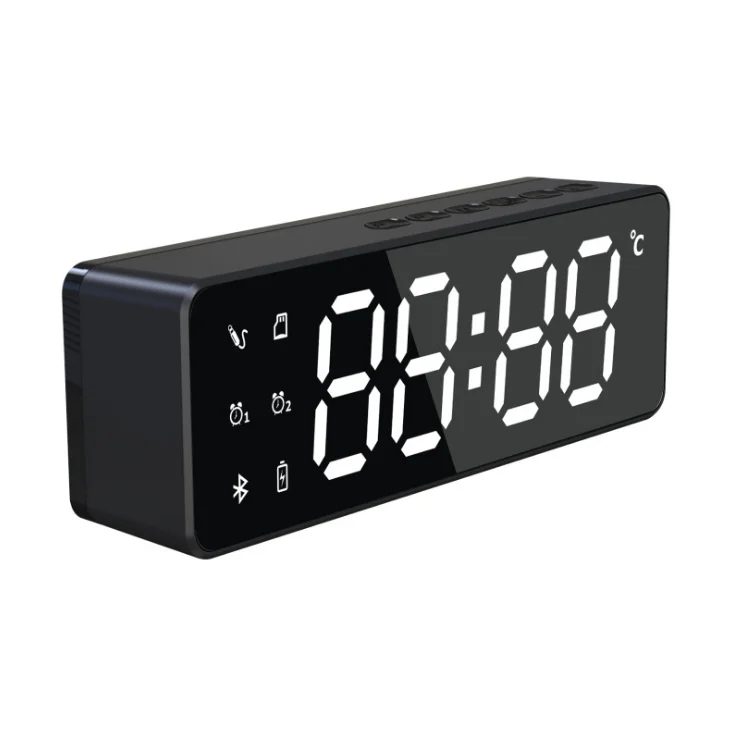 

Wireless BT speaker LED Digital Clock Bedroom Mirror Travel Alarm Snooze Table Clock Wake Up Time Temperature Night Di