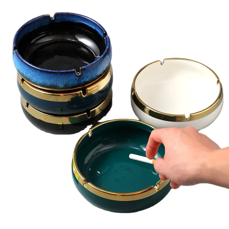 

Nordic large luxury golden edge procelain ceramic round ashtray, Mixed