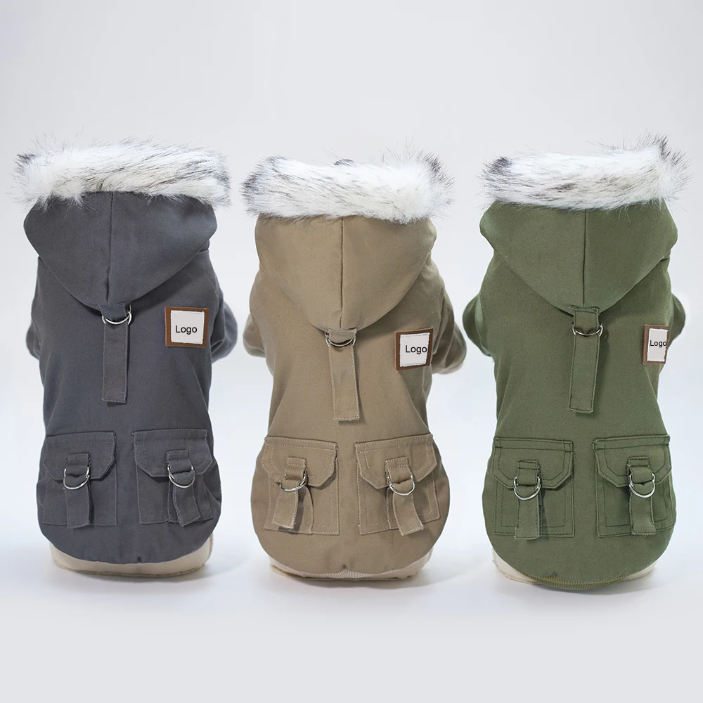 

High Quality Pet Clothes Dogs And Cats Luxury Clothing Winter Autumn Military Cotton-padded Clothing, Dark grey, khaki, army green