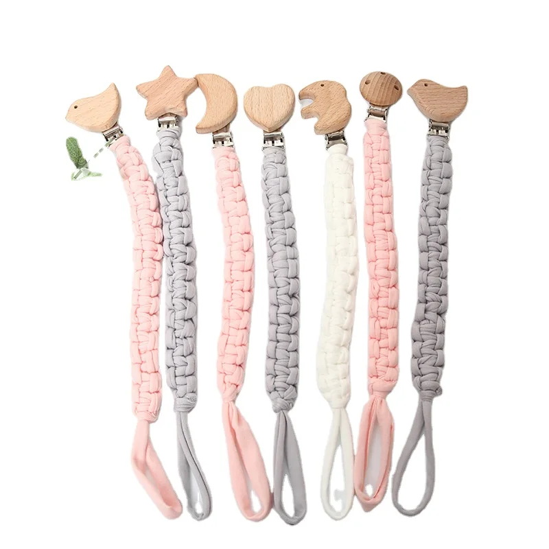 

Natural handmade baby teething dummy chain woven macrame cotton pacifier clip