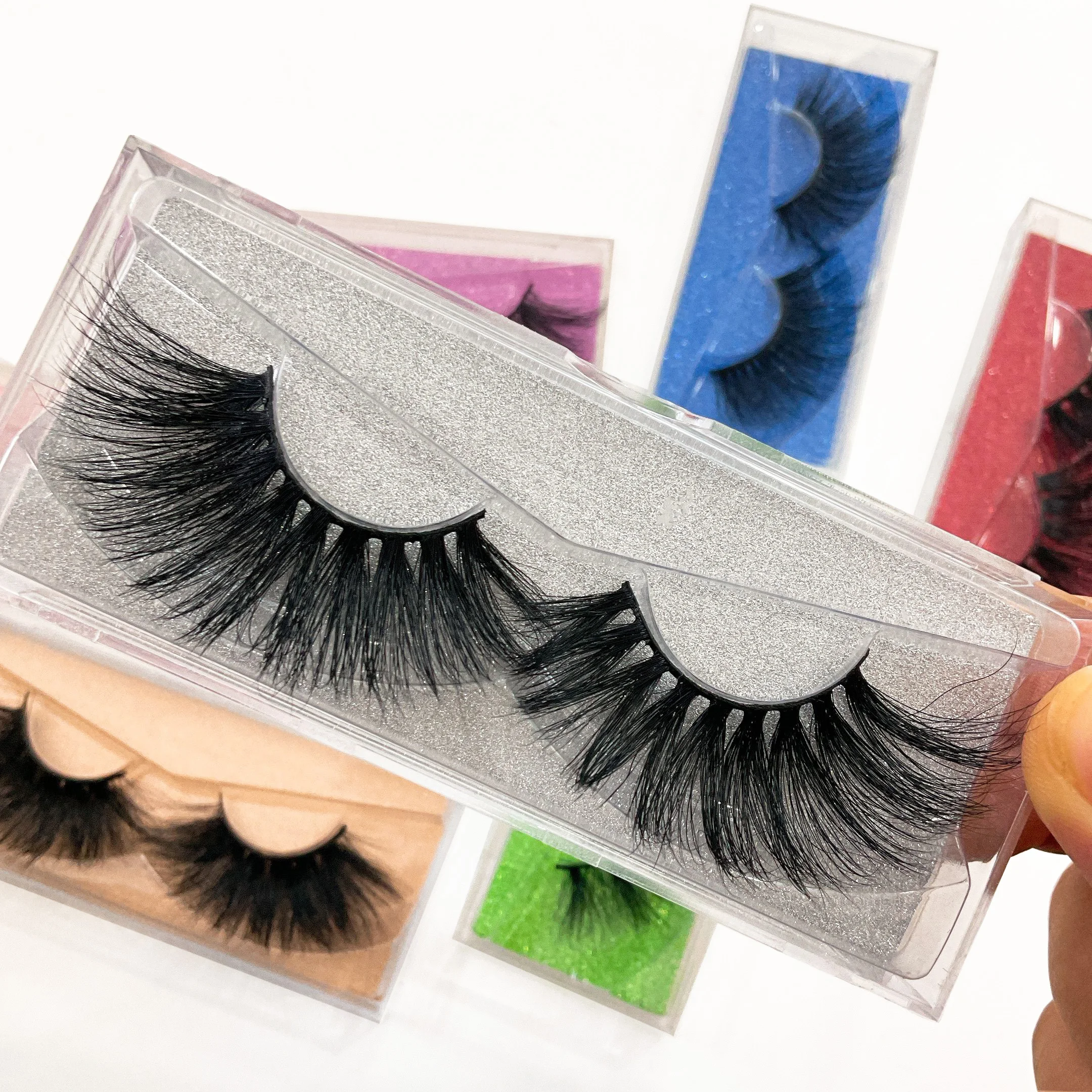 

Private label packaging lashes fluffy 5d mink eyelashes vegan wispy full strip lashes 3d 25mm mink eyelash, Black