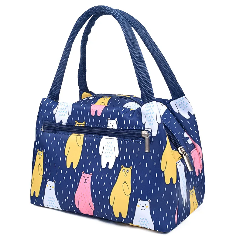 

New fashion zipper hand-held lunch insulated can cooler bag cartoon picnic aluminum foil insulated lunch bag for women