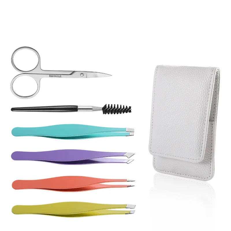 

Private Label Stainless Steel Tweezers Eyebrow Clip Set With Brush And Scissors, Customized