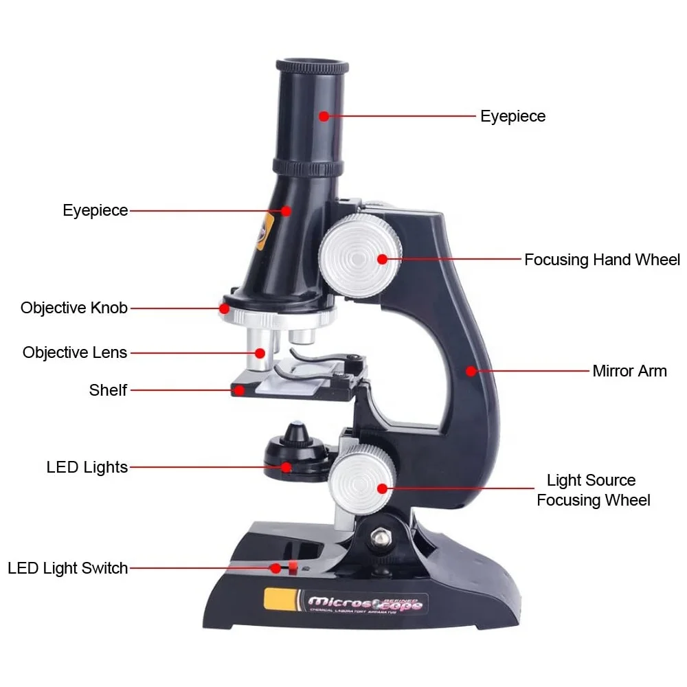 
Kids beginner early educational science microscope stem kit with LED lights 450X 200X 100X magnification 