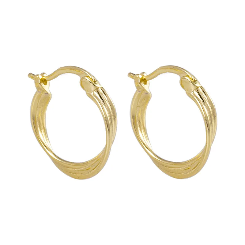 

fine jewelry 925 sterling silver statement earrings geometric U shape twist wave line gold plated hoop earrings women