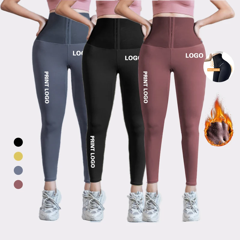 

Custom Logo Shaper Yoga Pants High Waist Women Butt Lift Private Label Sauna Waist Trainer Leggings With Hook, Pink, yellow, gray, light blue, black, blue, wine red,green
