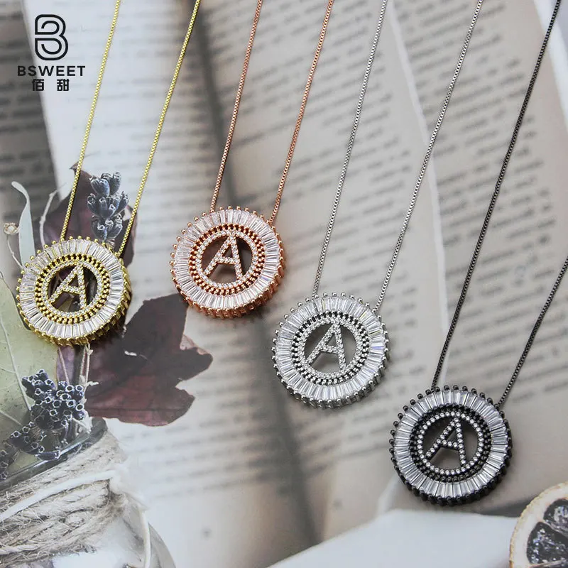 

Fashion micro paved necklace Copper Cubic Zirconia 26 Alphabet Letter Pendant Necklaces CZ A-Z Initial Necklace for Women