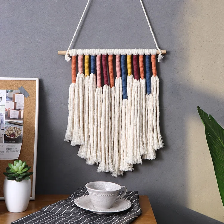 

Boho home decor accessories wall art 100% cotton handmade woven colorful macrame wall hanging for kids room