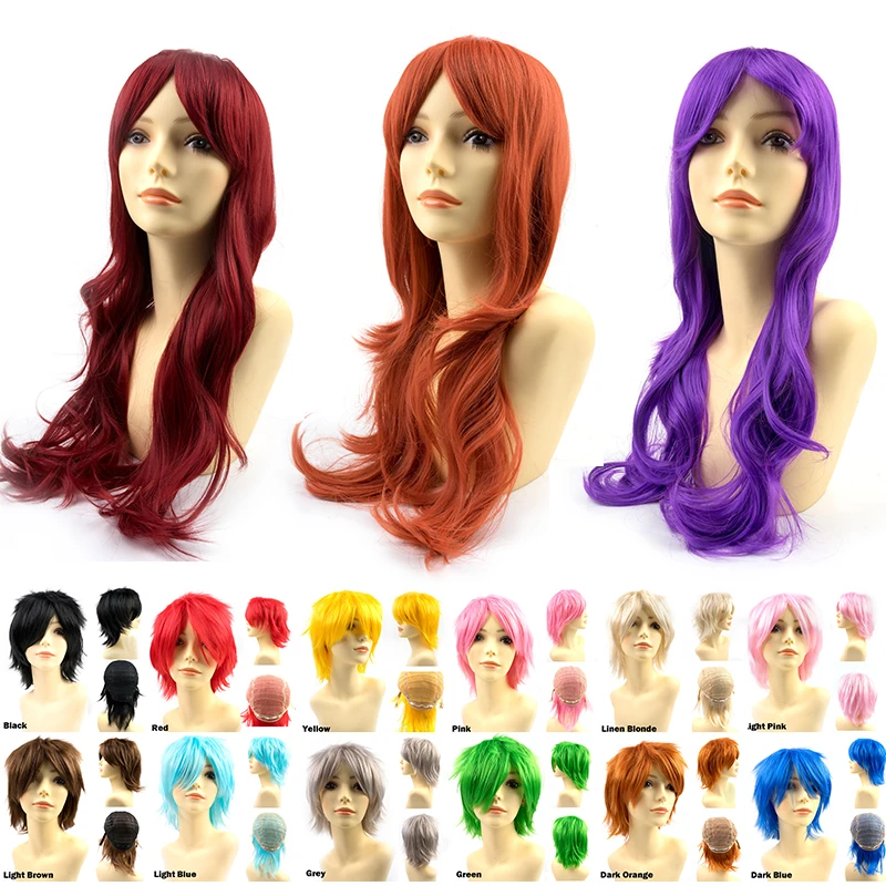 

Free Sample Machine Made Wigs Women Anime Long Wavy Synthetic Hair Party Cosplay Full Wig For Girls, Many colors