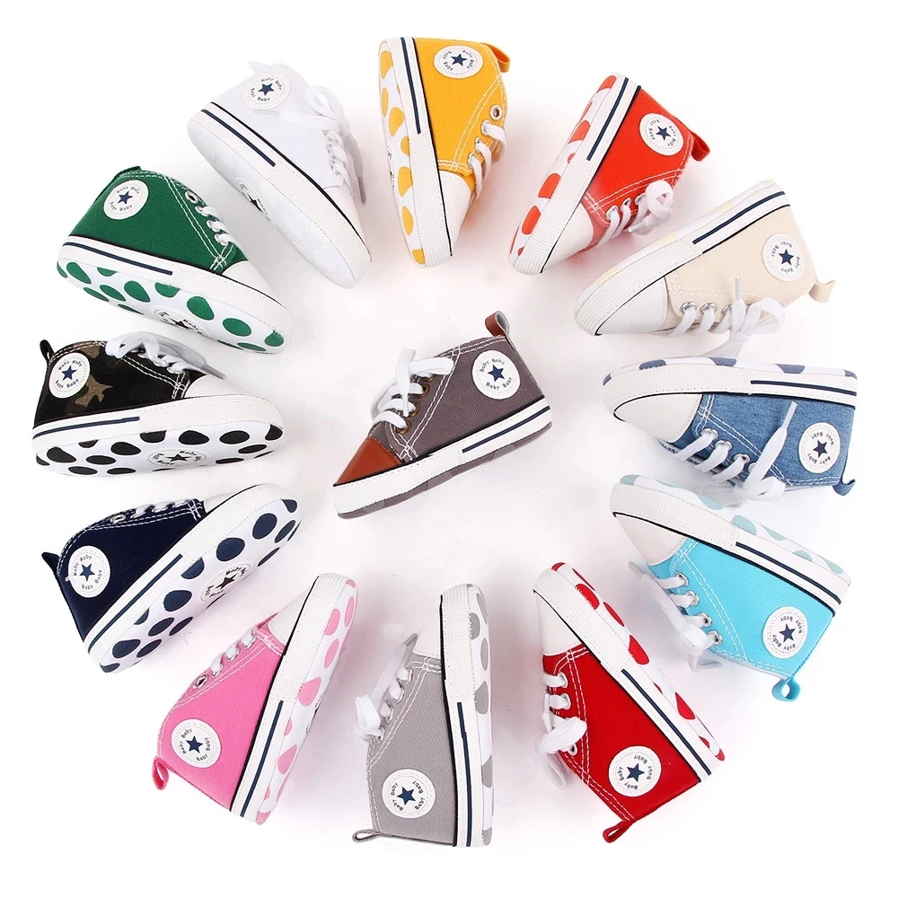 

Baby Shoes Boy Girl Star Solid Sneaker Cotton Soft Anti-Slip Sole Newborn Infant First Walkers Toddler Casual Canvas Crib Shoes, 20 colors
