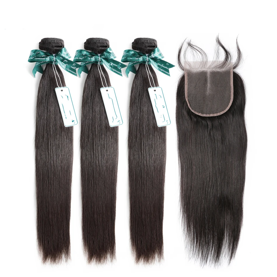 

Cheapest 34 36 38 40 Inches Bone Straight Cuticle Aligned 100g 100% Human Raw Brazilian Hair Bundles With Closure