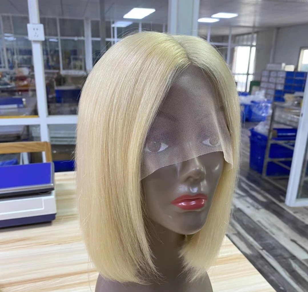 

613# T part wig High density 100% human hair short front wig bob blonde ombre lace wigs