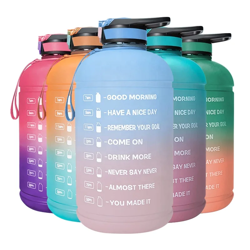 

1 gallon 128oz bpa free gradient color Sports gym motivational big drinkware Plastic Water bottle jug with time marker straw lid