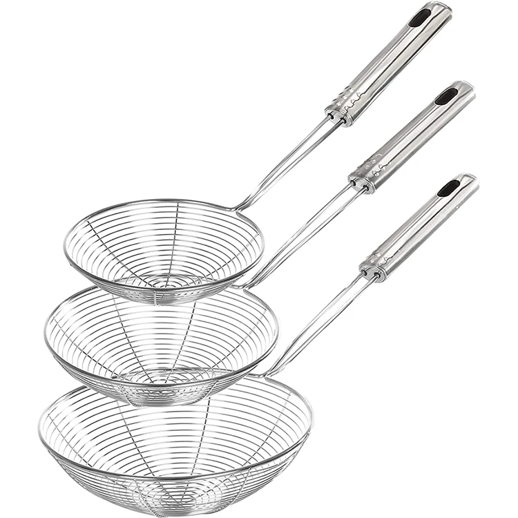11/13/15/17/19/21cm Spider Strainer Colander Drainer Stainless Steel Food Strainer Frying Spoon Pasta Strainer with Long Handle