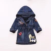 

New arrival toddler girls MD-long denim hooded jacket spring autumn new designs baby girls jeans coat clothing
